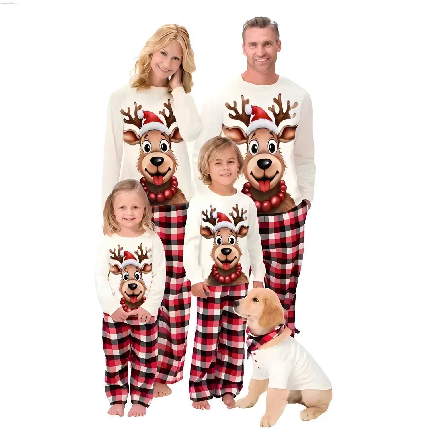 Christmas Look Moose Print Pajamas Set for Family Matching Clothes Loose Soft 2 Pcs Suit Homewear Baby Dog Romper Pjs Xmas Gift L251021ZUT6