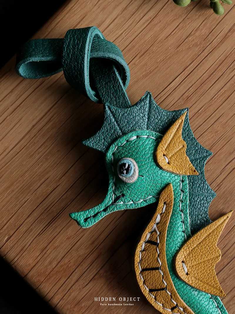 Handmade leather Bag charm Small Seahorse bag pendant leather car keychain pendant doll small decoration Birthday gift Keyring W251021