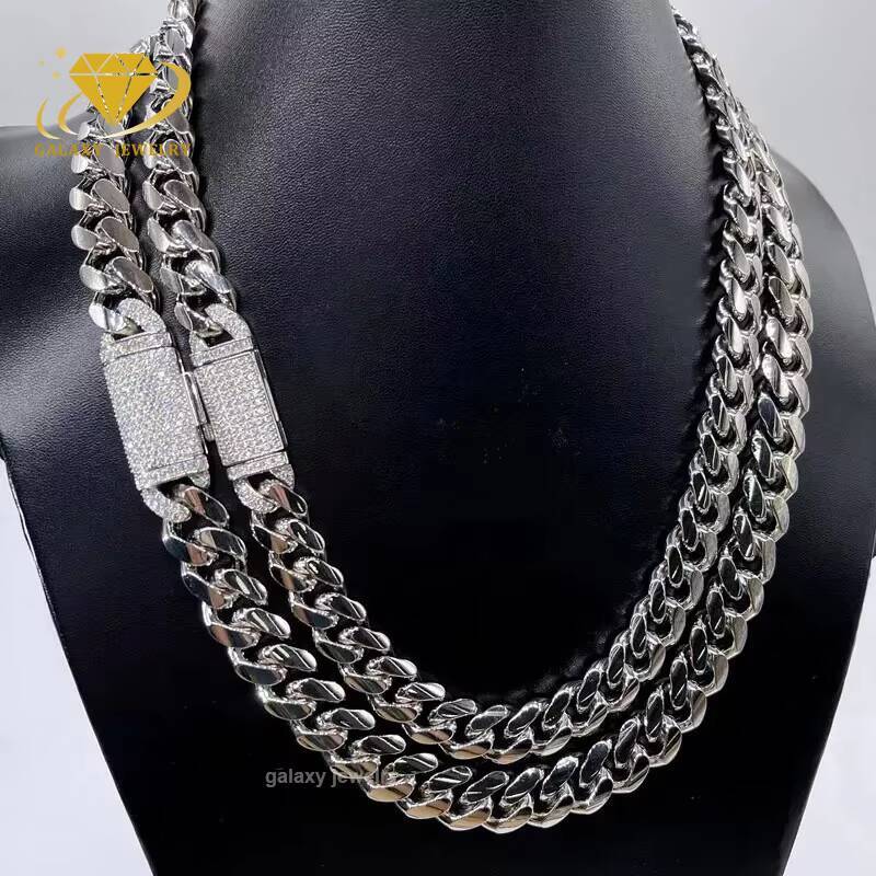 Heavy Cuban Men Chains Vvs Moissanite Iced Out Diamond Clasp Solid 925 Silver Thick Bracelets Hiphop Miami Cuban Link Chain