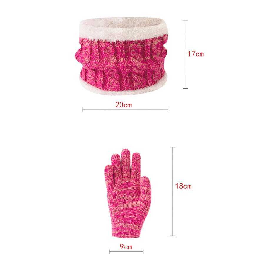 3pc312Y childrens cap scarf gloves autumn and winter threepiece set warm and fluffy scarf mixedcolor cap J251021