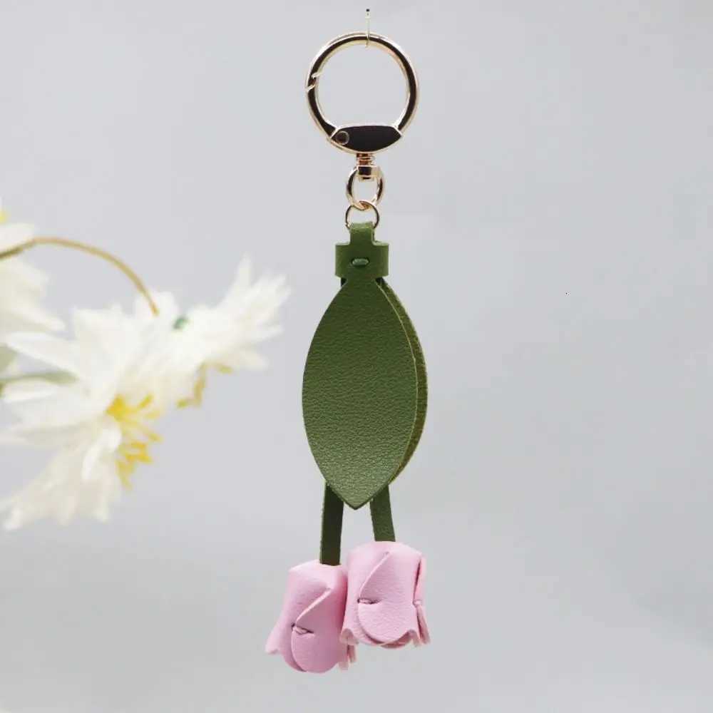 Creative Sweet Tulip Bag Pendant PU Leather Korean Style Car Key Chains Bag Match Accessories Dopamine Floral Lanyard Woman W251021