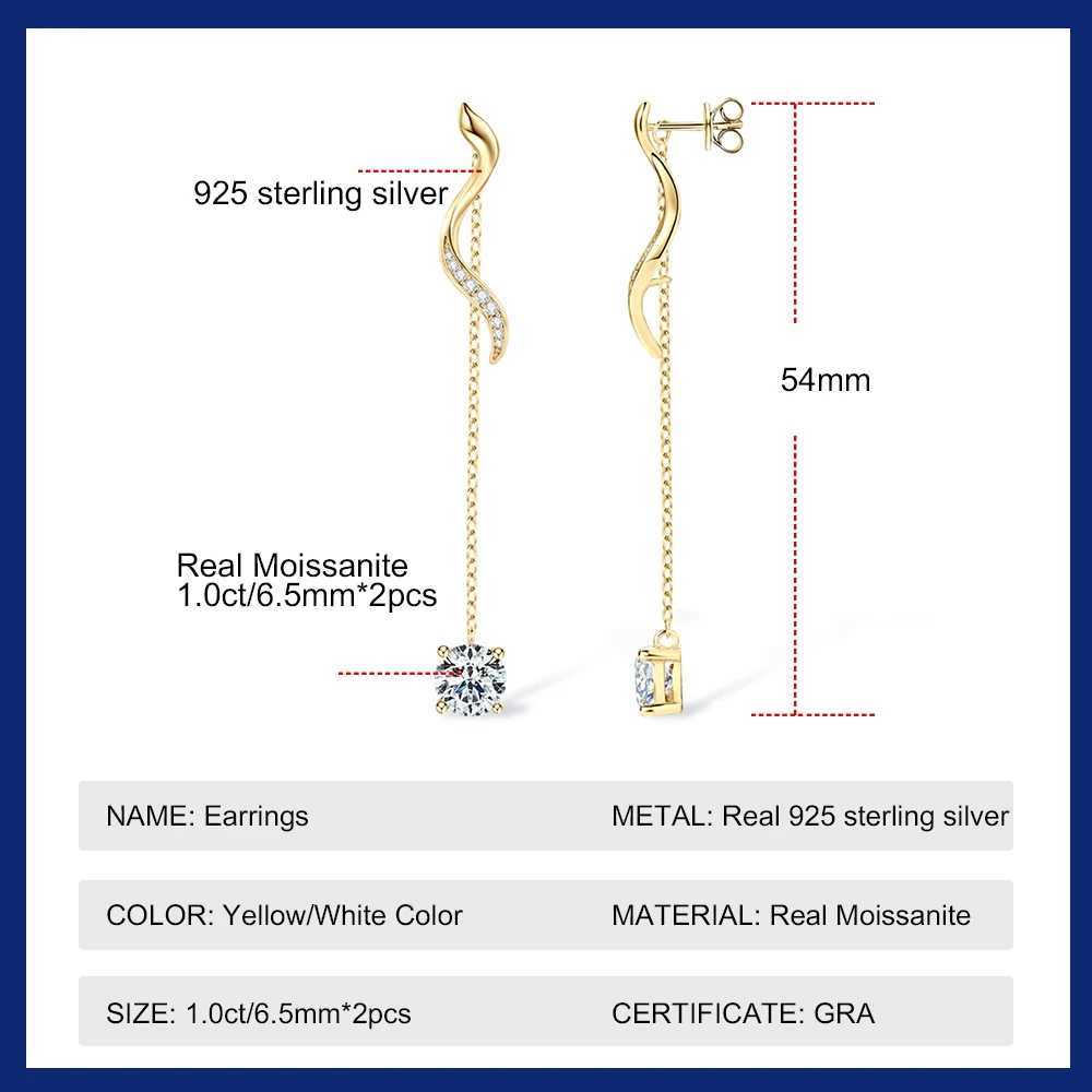 Sweetrain 1CT Moissanite Drop Earrings S925 Sterling Silver Long Tassel Dangle Earring for Women Wedding Jewelry Gifts with GRA J251021