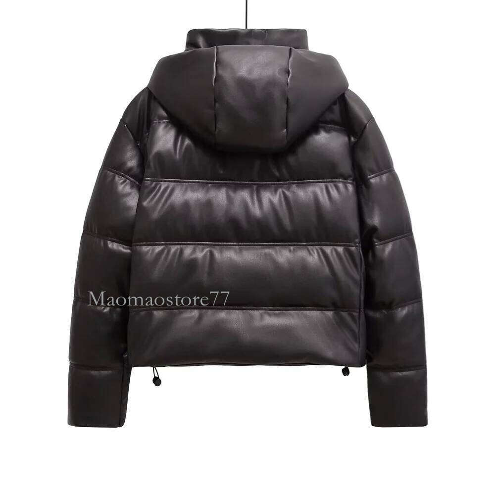 Zach Ailsa Women's Simple Faux Leather Hooded Warm Thick Cotton Clothing Autumn And Winter New Long Sleeved Jacket goose coat women