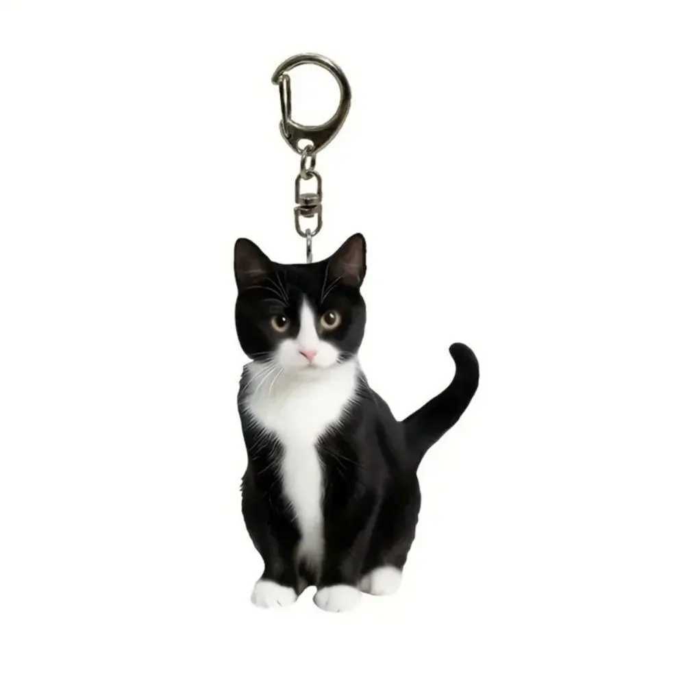 Cartoon Black White Cat Key Chain 2D Acrylic Animal Key Ring Charm Creative DoubleSided Cat Pendant Keychain Kids Toy Gift J251121