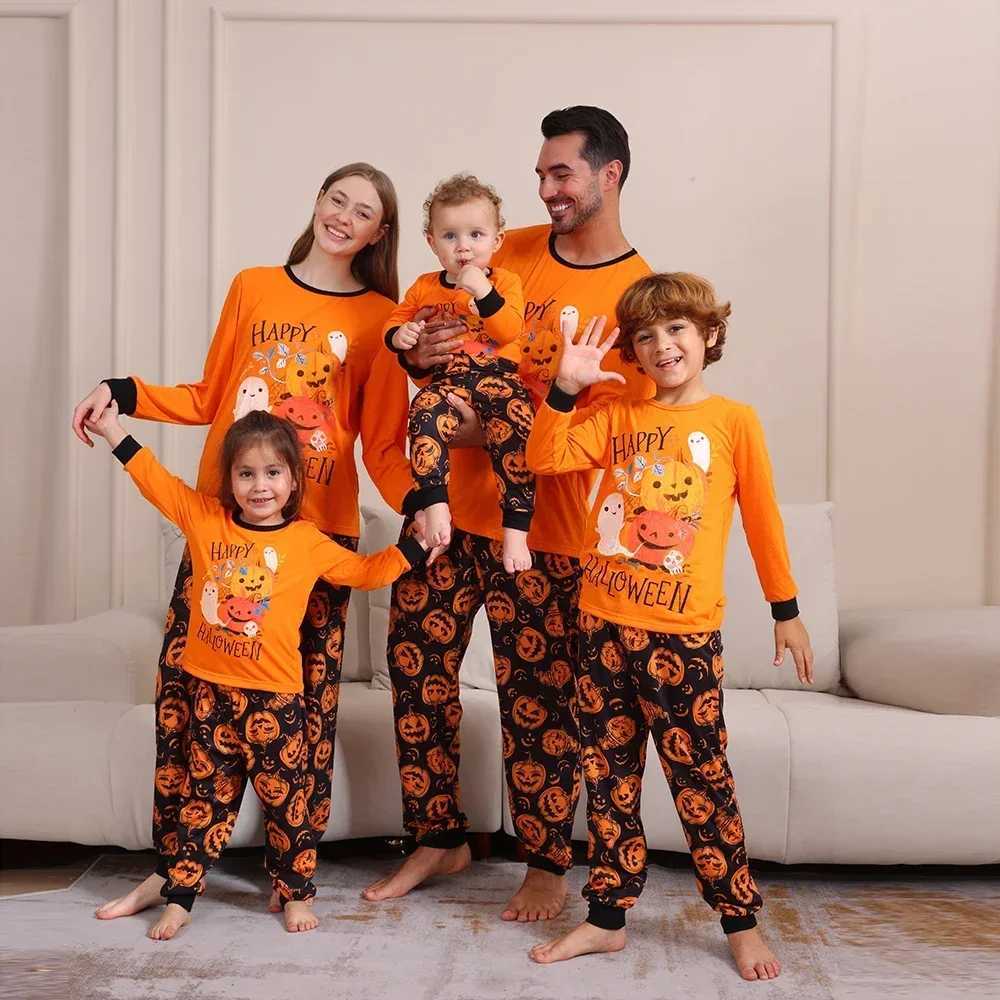 Family Matching Halloween Family Look Pajamas Mom Daughter Dad Son Pumpkin Skull 2 Pieces Suit Cute Soft Pyjamas Set L251021QM8J