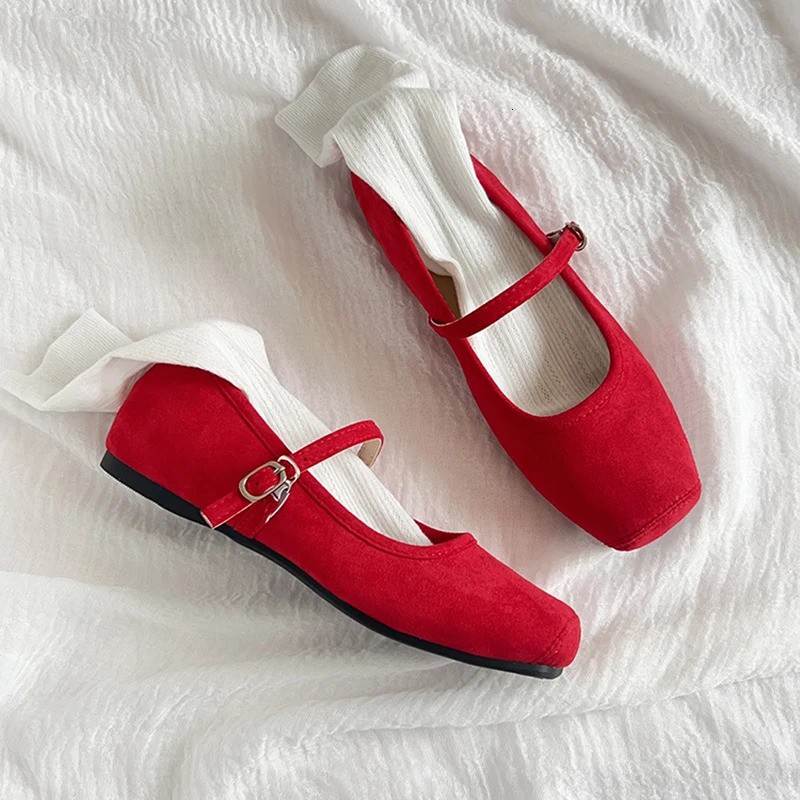 2025 Women Flat Fashion Velvet Ladies Eelgangt Mary Jane Shoes Square Toe Shallow Slip On Ballerinas Shoes Soft Ballet 251021