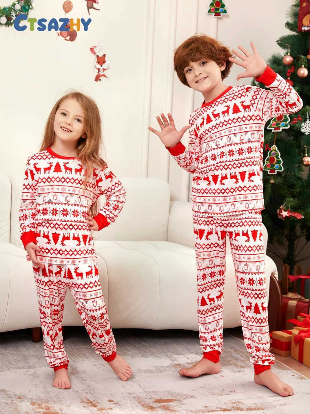 Christmas Family Matching Outfits Mom Dad Kids 2 Pieces Pajamas Set Baby Casual Loose Sleepwear Xmas Family Look Pyjamas L251021E8VB