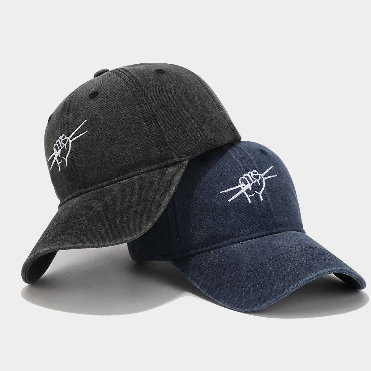 Hiphop Style Drumming Gesture Embroidered Soft Top Baseball Cap for Men and Women Washed Personalized Duckbill Cap Trendy Versatile H251020