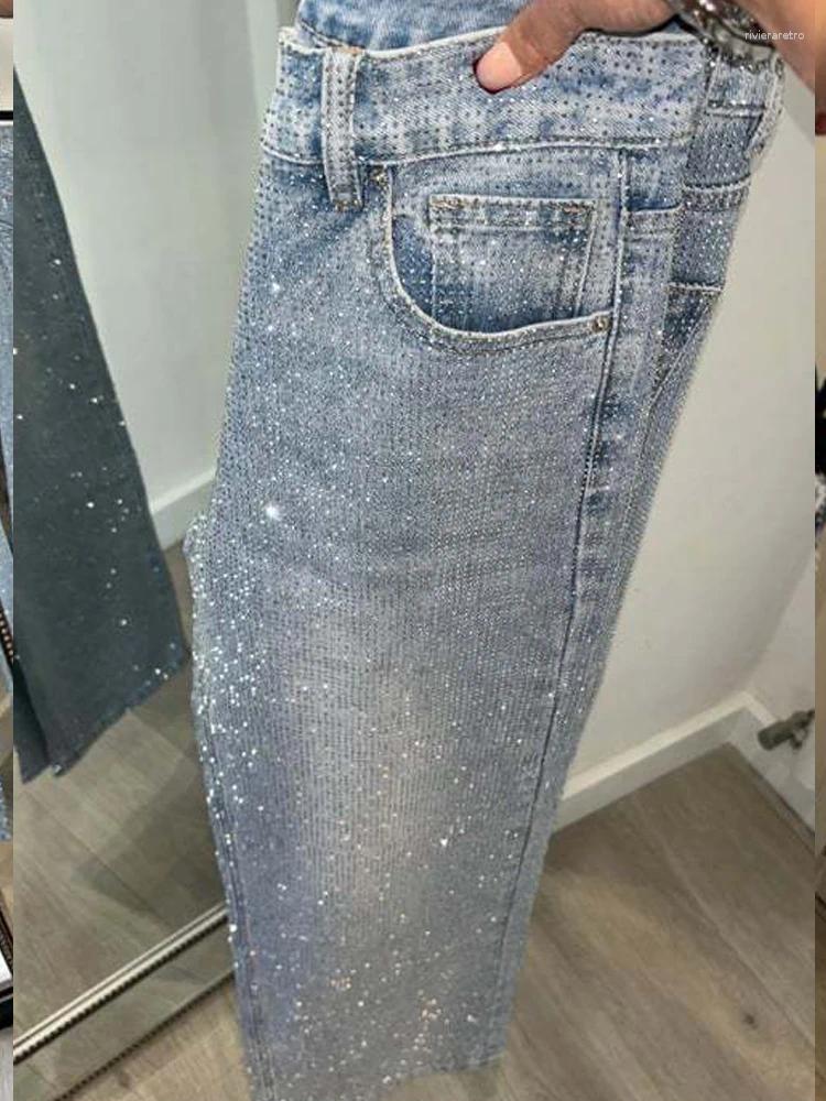 Women's Jeans Y2K Sequin Straight Zipper Wide Leg Women Loose Casual Denim Pants 2025 Spring Summer Female Trousers High Street Clothes Z260313