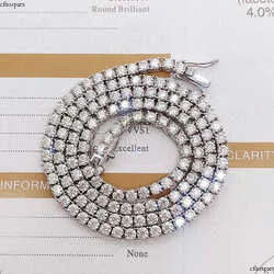 wholesale high quality sterling sier hip hop lab dia 3MM 4MM Moissanite necklace tennis chain
