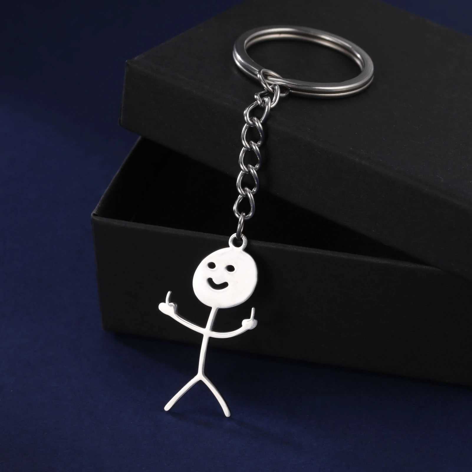 Teamer Funny Middle Finger Stickman Keychain 2025 Cute Trend School Bag Car Key Pendant Couple New Trinket Gift Keyring J251121