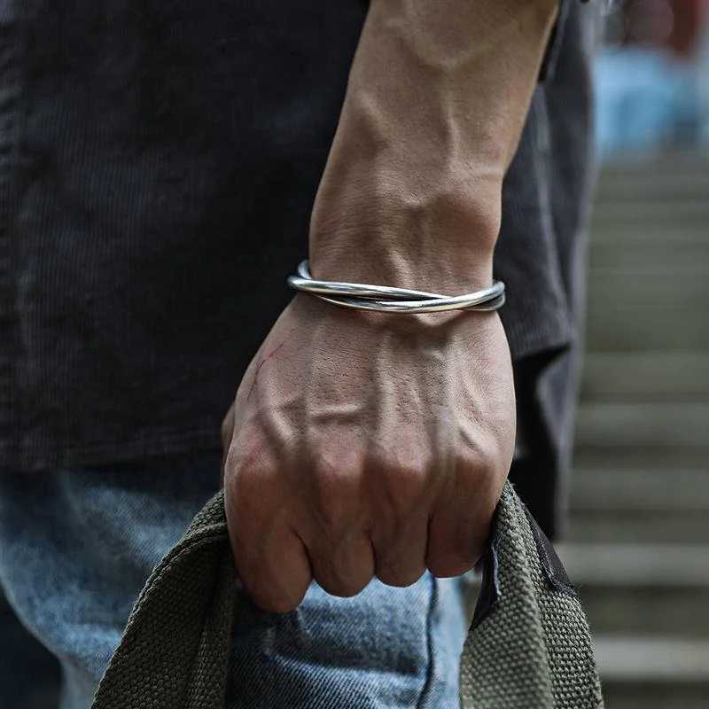 Retro SilverPlated Geometric Twisted Totem Feather Bracelet Punk Trend Cuff Bracelet Casual Sports Jewelry Gift for Men J251021