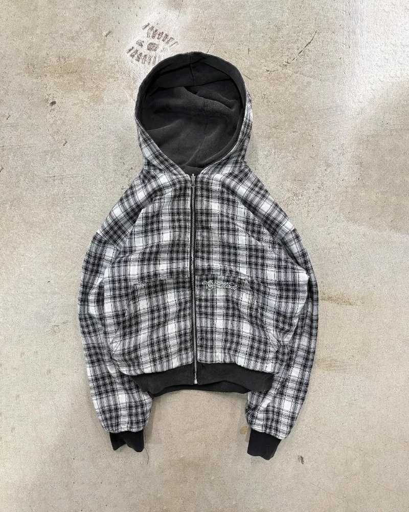 Retro Y2K trendy checkered simple design fashionable loose sweatshirt Gothic Harajuku punk couple casual zipper jacket W251021