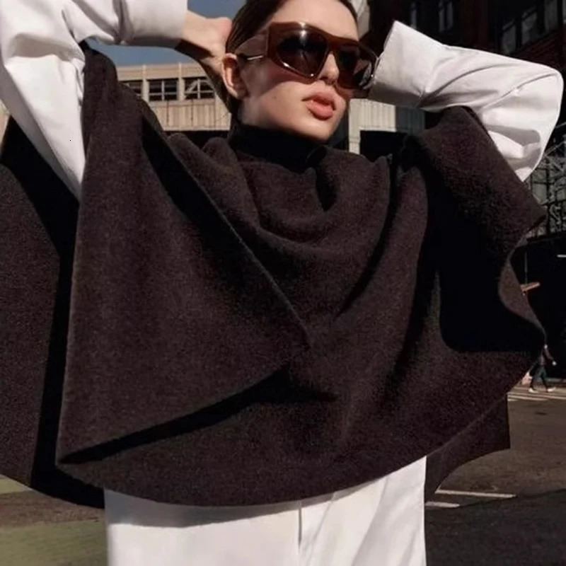 Womens Shawl Wrap Poncho Cape Cardigan Shawls for Fall Winter Spring Loose Stand Collar Asymmetric Knitted Jacket 251021