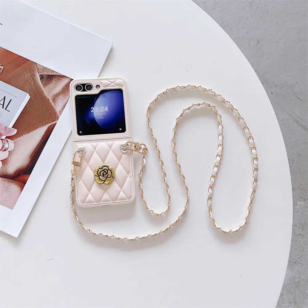 Leather Crossboby Phone Case for Galaxy Z Flip 7 6 5 4 3 Flip5 Flip4 Flip7 5G Chain Cord Rope Strap Shockproof Cover J251114