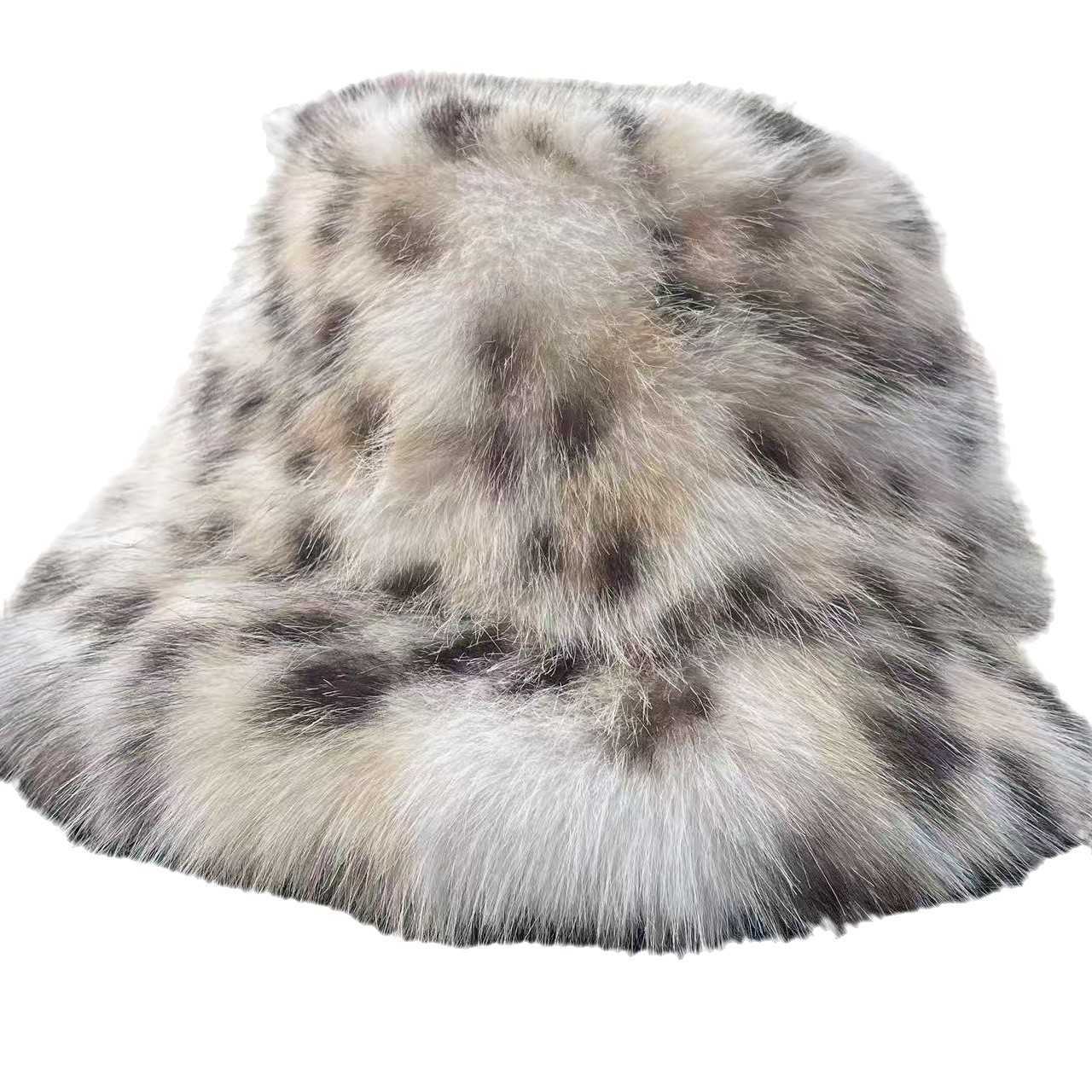 Style Leopard Print Plush Fisherman Hat for Women Autumn and Winter Slimming Thickened Warm Ear Protection Large Head Circumference Fisherman Hat H251