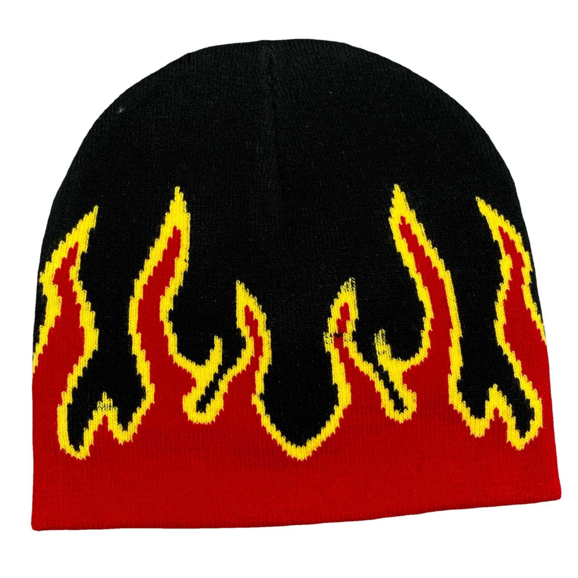 Autumn Winter Knitted Hat Simple Hiphop Warm Fashion Versatile Outdoor Cycling Street Unisex Flame Straight Edge Jacquard Hat H251020