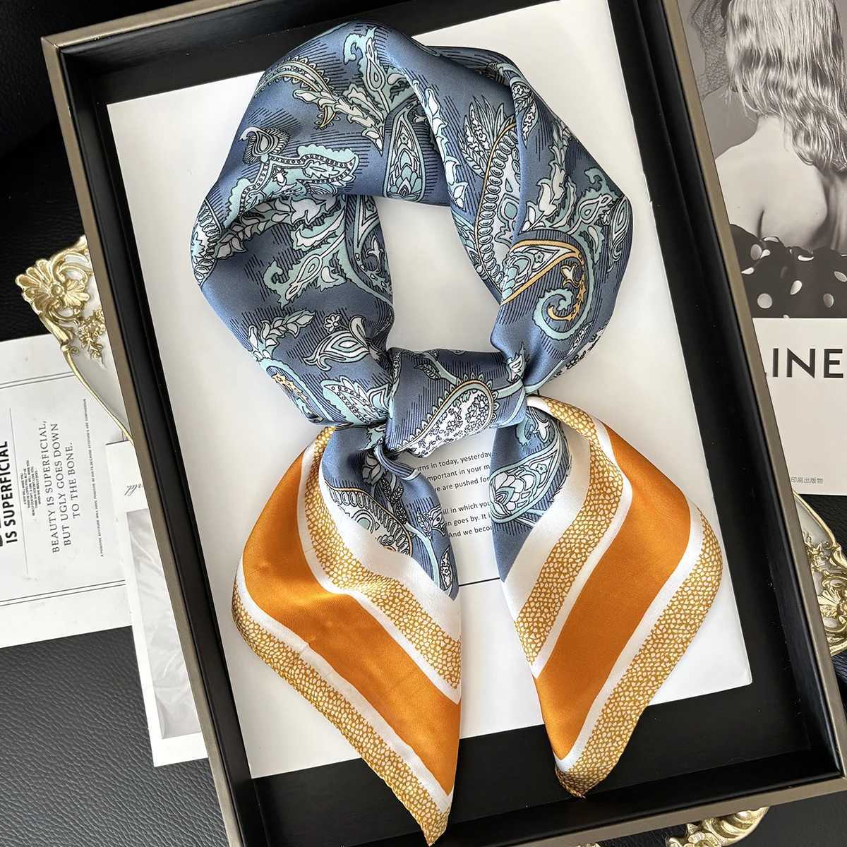 2025 New Luxury Brand 70X70CM Shawls Floral Stripe Print Scarf cloth Small Fashion Silk Scarves Band Foard HijabW251021