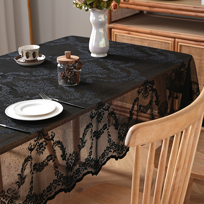 Tassel lace tablecloth home black and white rectangular table mat coffee table decorative tablecloth Y3WC01
