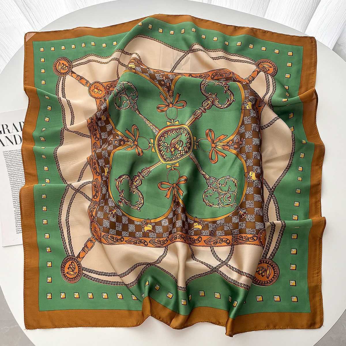 Luxury Silk Square Scarf for Wen Print Kerchi Soft Satin Haiand Hands Bag Ribbons Foard Hijab Neckerchi bandW251021