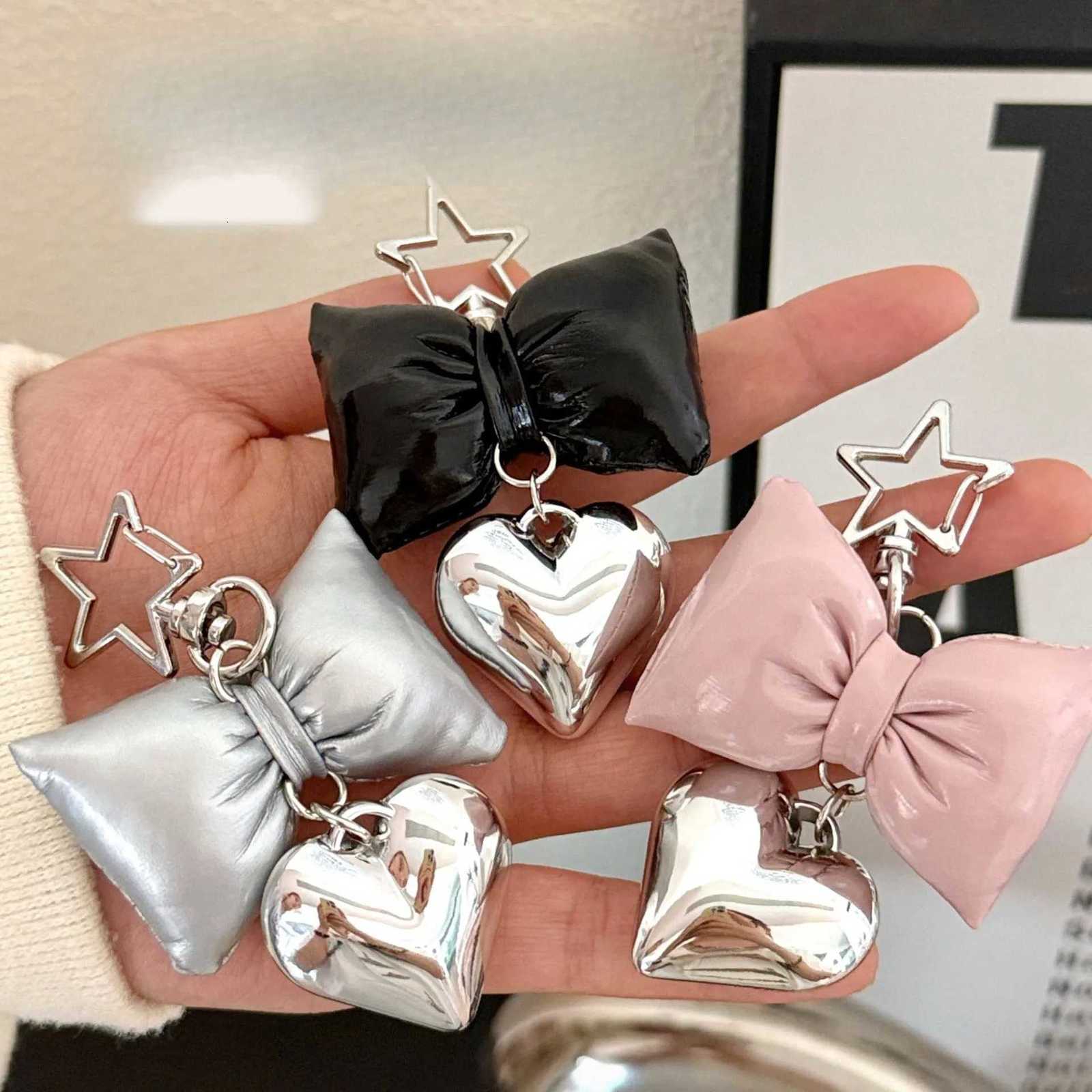 14 Pcs Lmitation Leather Bow Heart Pendant Bag Keychain Pendant Versatile Small Ornament W251021