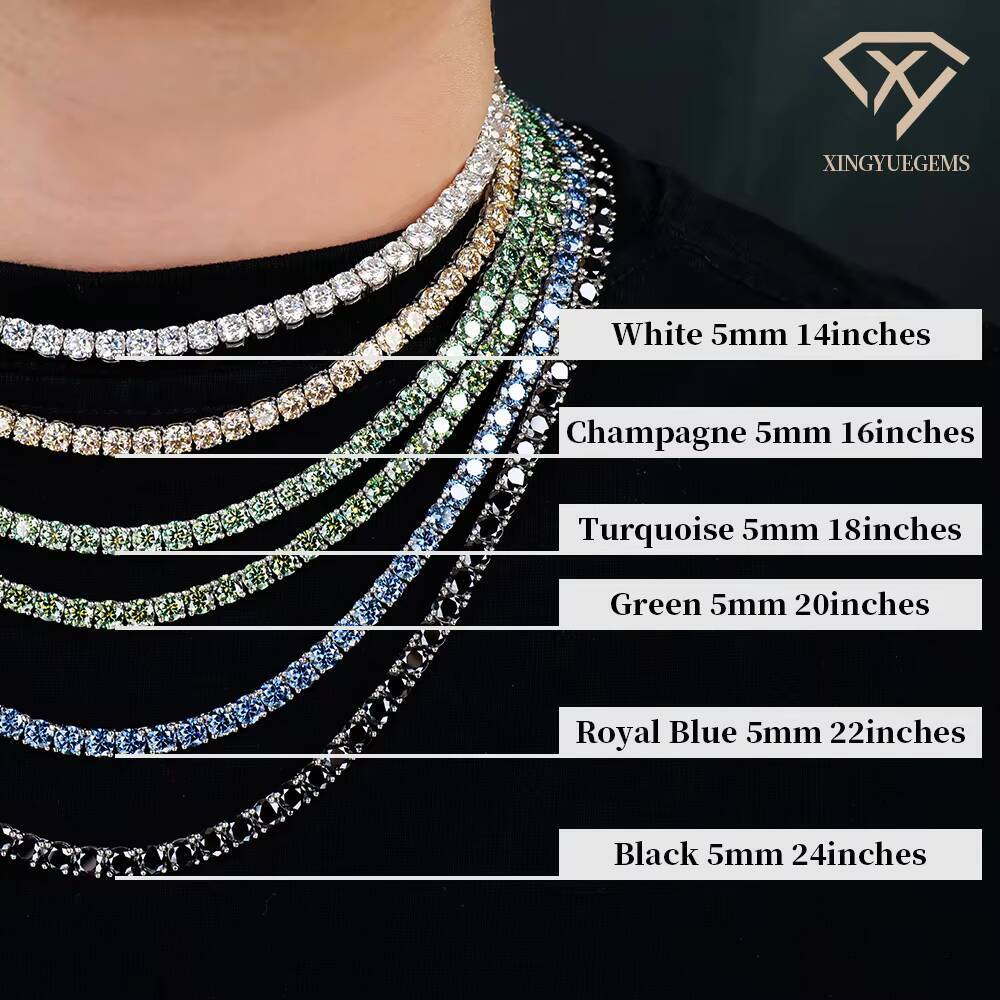 Wholesale Jewelry 925 Sterling Silver 5mm Cluster Vvs Colored Mossanite Moissanite Lab Grown Diamond Tennis Link Necklace Chain
