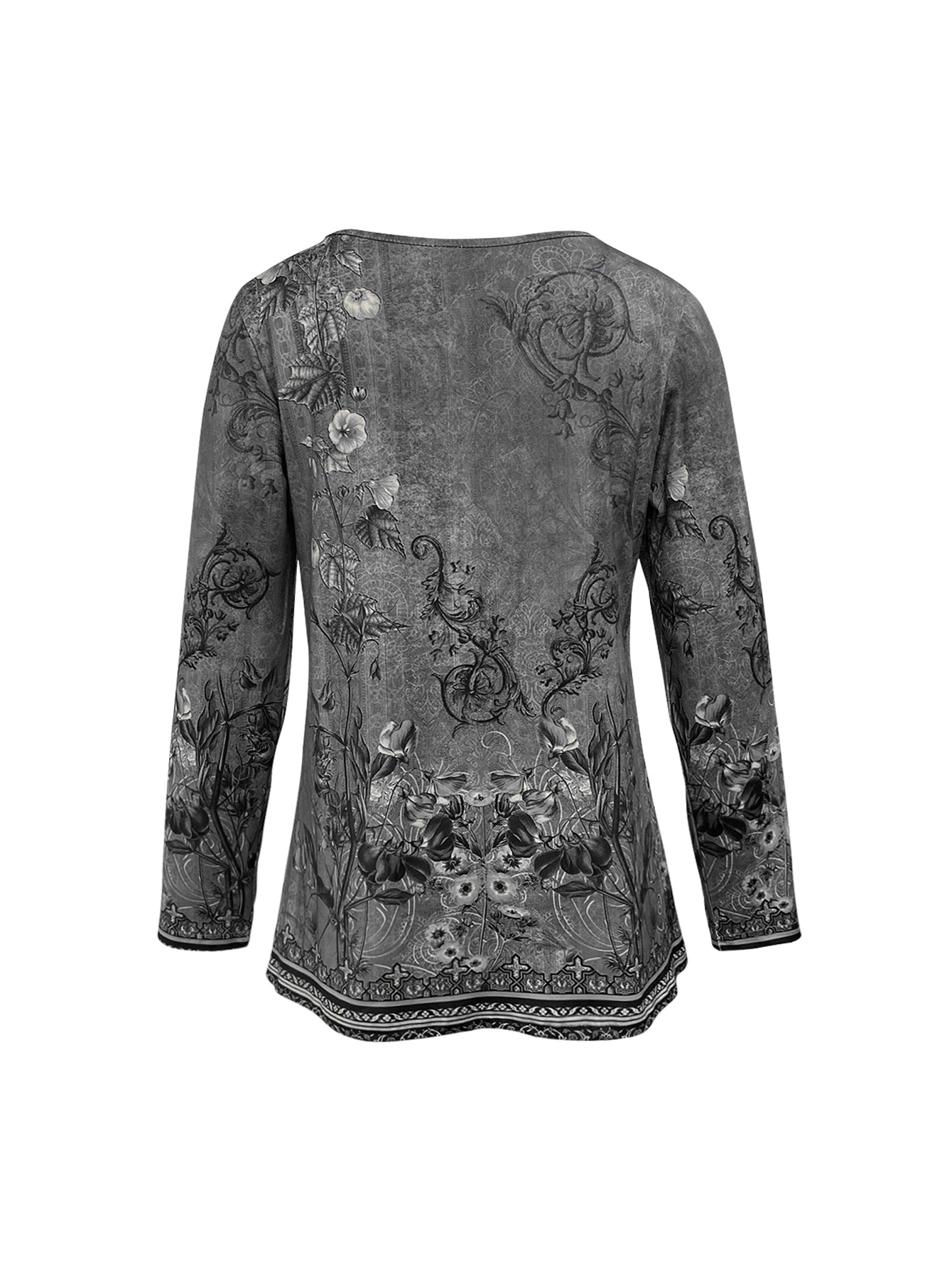 Women's Autumn New Fashion Black Gray Casual Versatile Long Sleeve T-Shirt, Milk Silk Holiday Essential Loose Blouse-CF25101