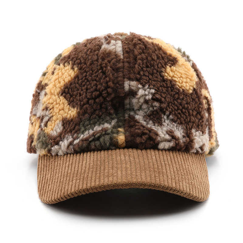 Womens Hat Autumn Winter Color Block Plush Camouflage Solid Color Baseball Cap Outdoor Mens Travel Coldproof Warm Duckbill Cap H251020