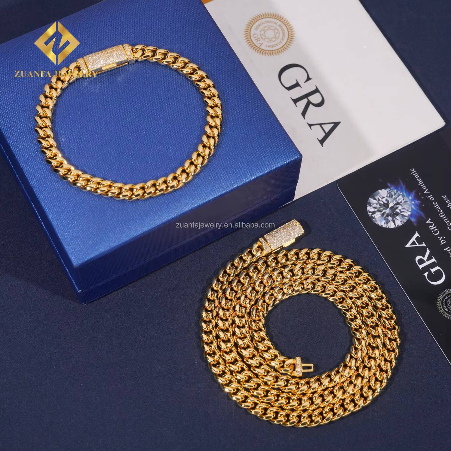 Stock 6mm 8mm Iced Out Man Hip Hop Jewelry 14k Gold Plated 316L Stainless Steel Moissanite Diamond Miami Plain Cuban Link Chain