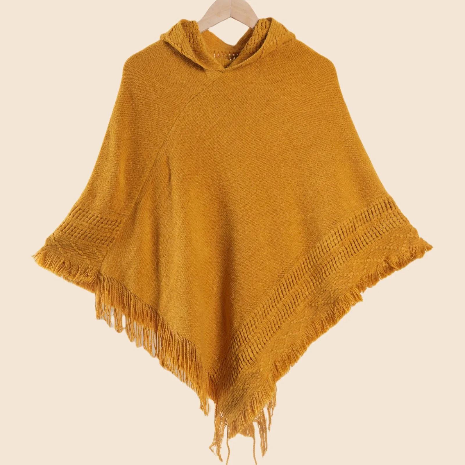 1 elegant autumn and winter womens hooded knitted cape shawl loose sweater solid color flowing beard versatile warm 251021