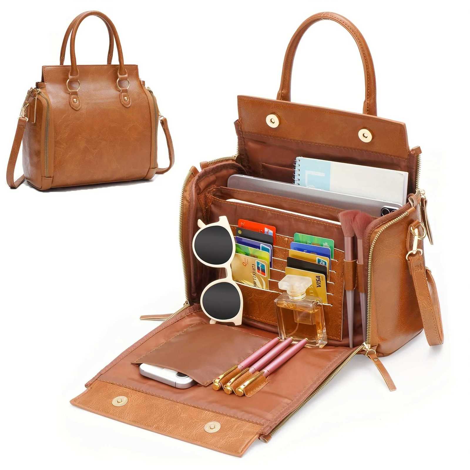 A retro lady handbag with multiple storage pockets card slots and a zipper closure Z251018