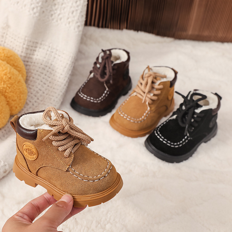 Waterproof anti slip cotton boots for boys with plush insulation children's snow boots with thickened thickness winter cotton shoes for girls Fre