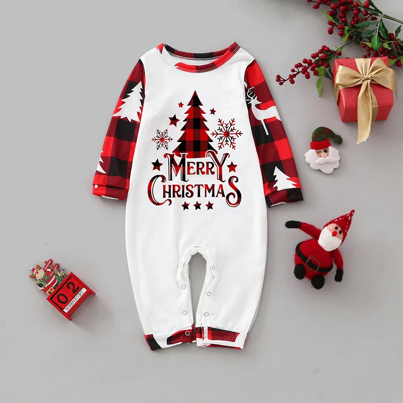 Christmas Family Matching Outfits Mom Dad Kids 2 Pieces Pajamas Set Baby Rompers Casual Loose Sleepwear Xmas Family Look Pyjamas 251021