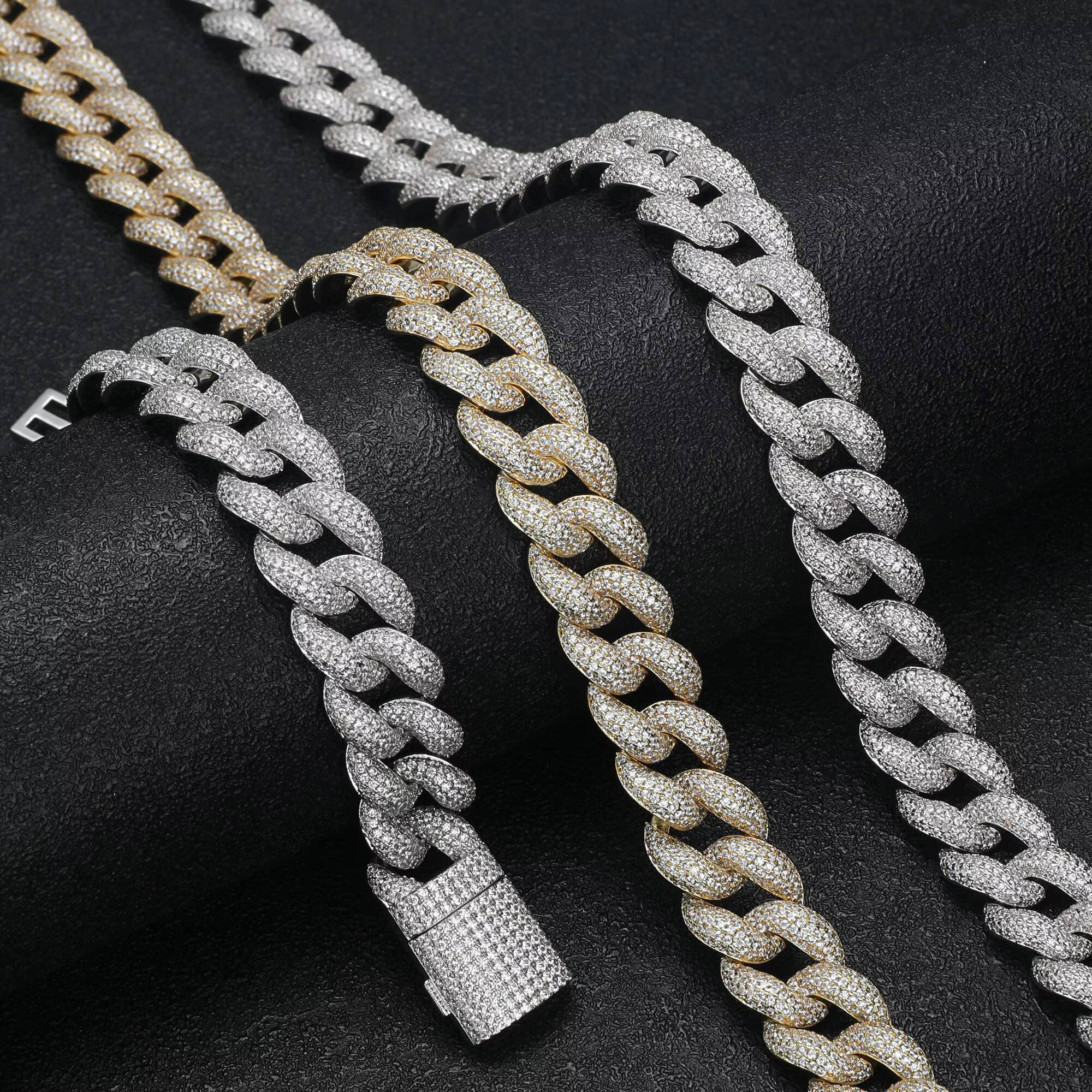 Mens and Ladies 925 Sterling Silver Chain 15mm Full Iced Out Link Cuban Moissanite Necklace