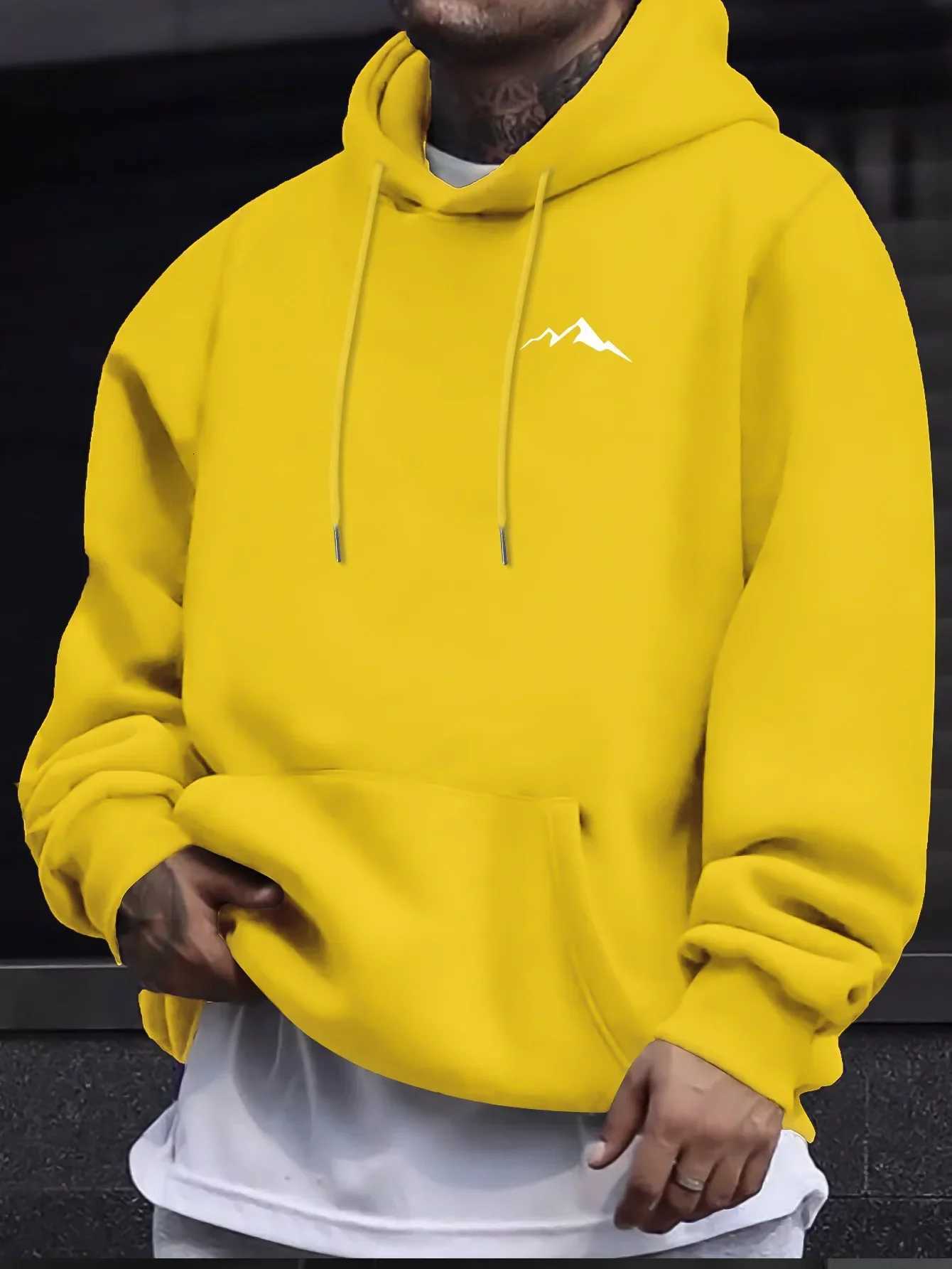 Simple Mountain Print Mens Longsleeved Pullover Hoodie Drawstring Hooded Sweatshirt Casual Versatile Top Suitable for Autumn W251021