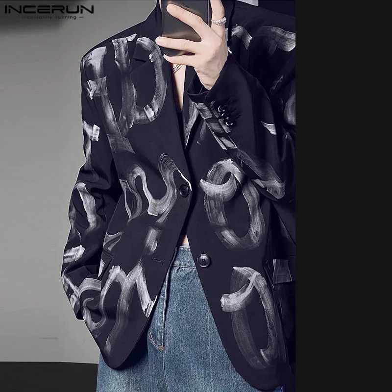 Fashion Casual Style Tops INCERUN Handsome Mens Art Handpainted Letter Suit Coat Streetwear Male Allmatch Long Sleeved Blazer 251021