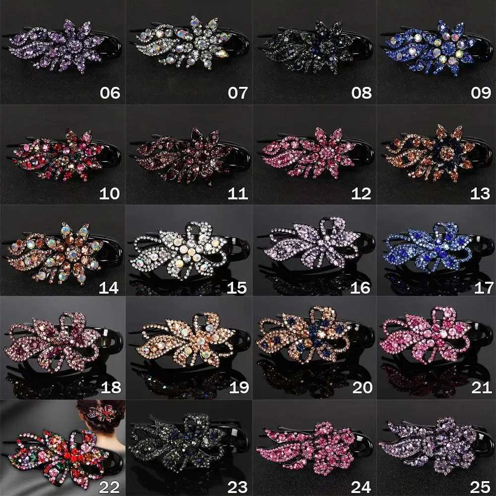 Shiny Rhinestone Hairpin Flower Leaf Duckbill Hair Claws Retro Hair Clips Accessories For Women Shinning Ponytail HeadwearW254021