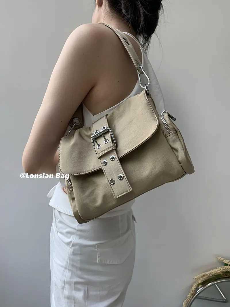 JIAERDI Vintage Nylon Khaki Shoudler Bag Women Hot Girls Square Underarm Bag Female Harajuku Casual Crossbody Bags Handbag Y2k Z251018