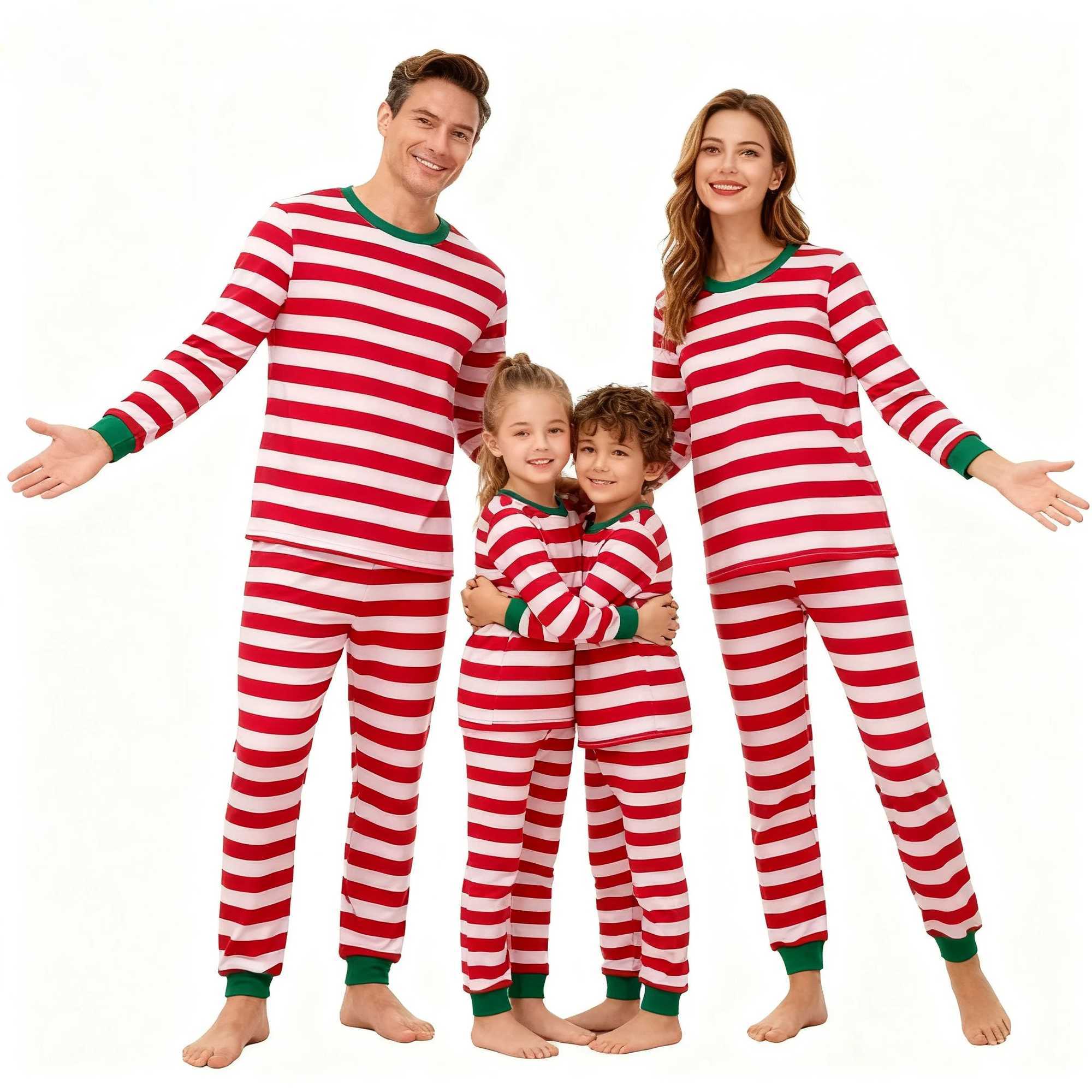 Family Matching Long Sleeve Pajamas Set Christmas Red White Striped Sleepwear for Dad Mom Children Festive Nightwear L251021MMRU