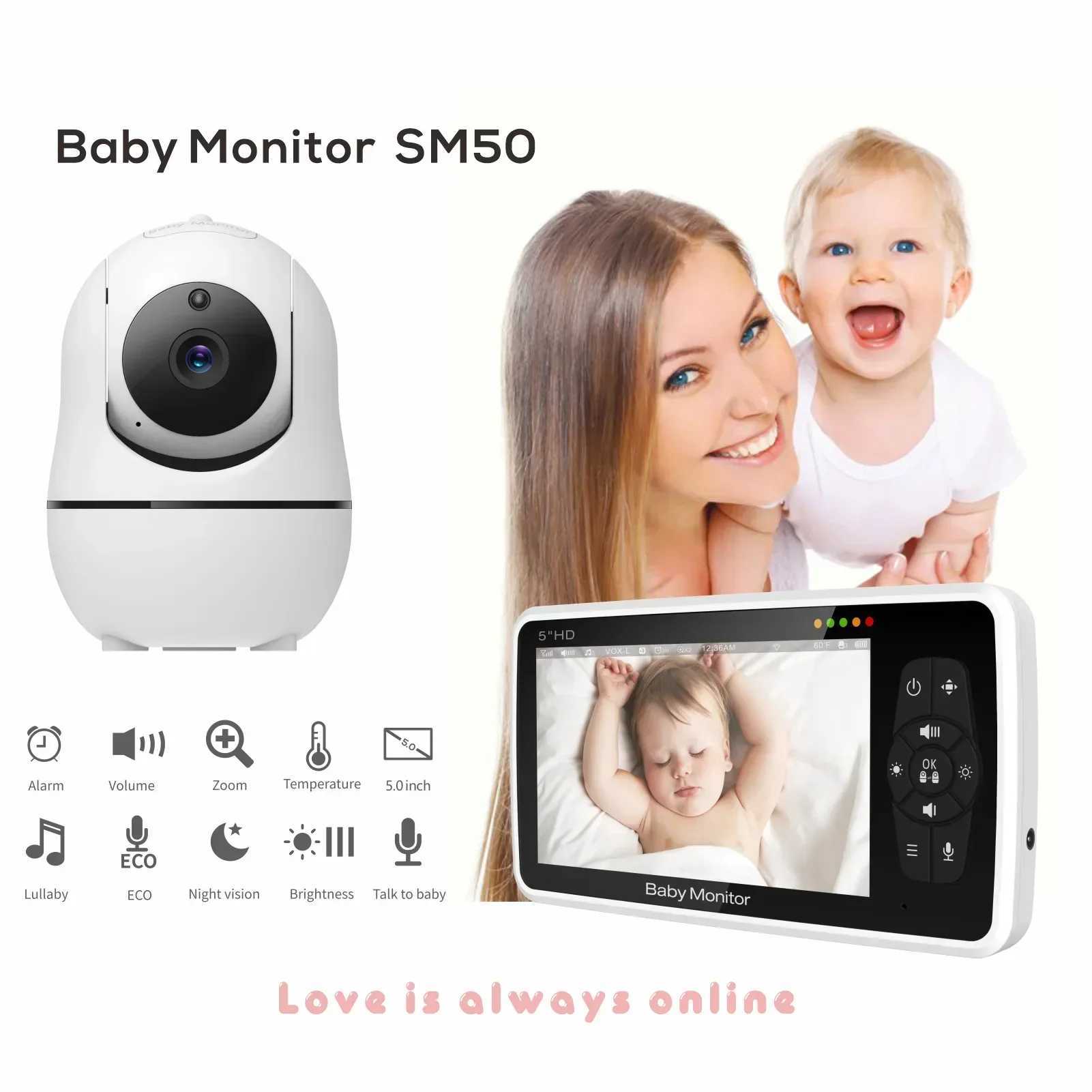 SM50 Baby Monitor 5 inch HD Rotating Baby Monitor Wireless Shaking Head Camera Night Vision Intercom Lullaby Baby Safety J251121