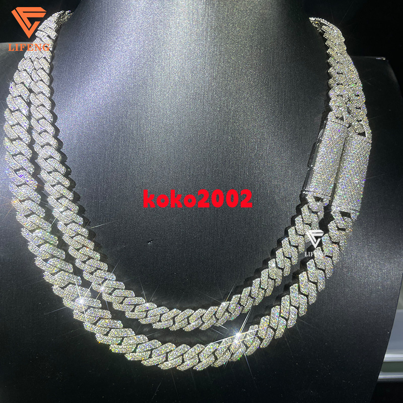 Hot Sale 925 Sterling Silver 10mm 2 Rows White Gold Chain Iced Out Popular High Quality Hip Hop Moissanite Cuban Link Chain