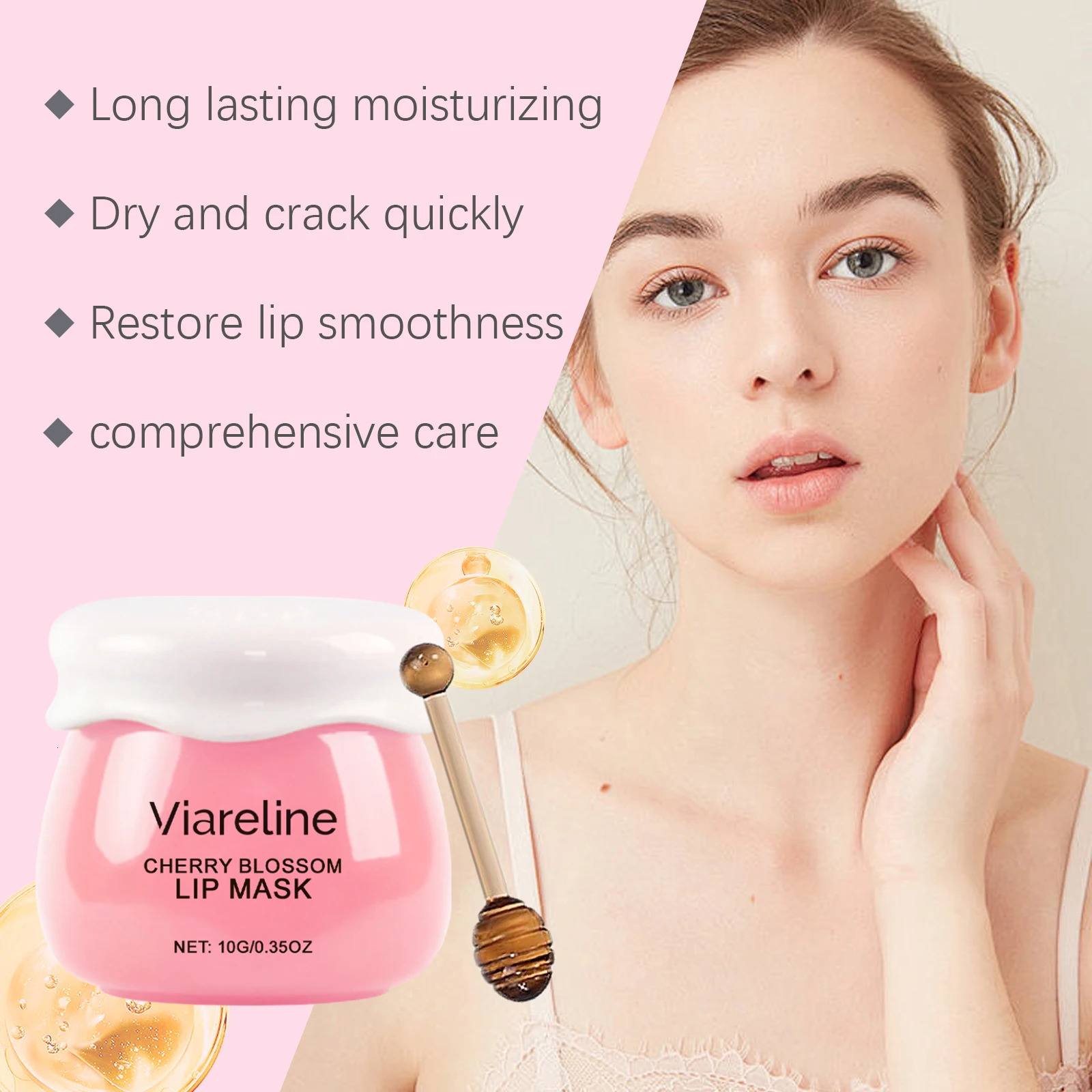 Viareline 10g Cherry Blossom Lip Balm Sleeping Lip Care Brightening Smooth Lip Lines Lasting Moisturizing Plumping Lip Balm 251018