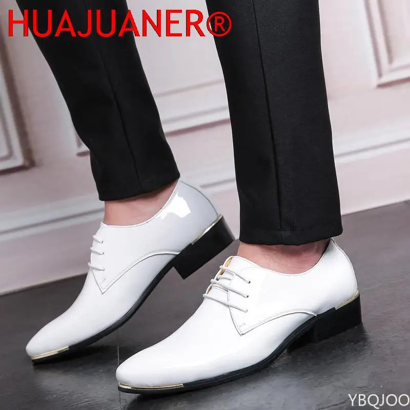 2025 ly Mens Quality Patent Leather Shoes White Wedding Shoes Size 3848 Black Leather Soft Man Dress Shoes 251021