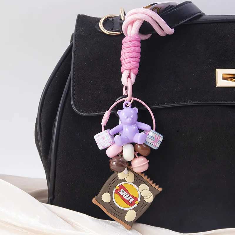 New Cute Bear Mobile Phone Back Clip Case Pendant DIY Beaded Car Pendant Keychain Braided Rope Versatile Bag Parts Accessories J251121