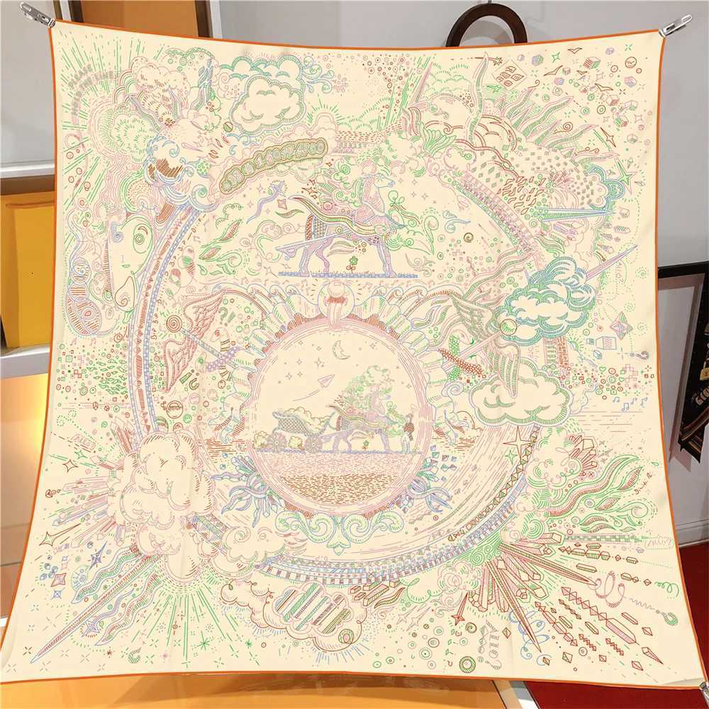 90cm Luxury Brand Square Scarf Wen Twill Silk Scarves Wraps Beach Shawl Hijabs Large Bandana Foards Neckerchi wearW251021