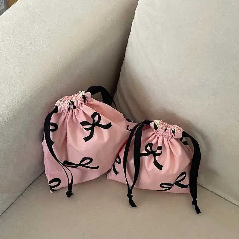 Bow Knot Striped Mini Drawstring Bag Cosmetic Storage Pouch Women Wallet Sweet Kawaii String Mini Pouch Girls Storage Mini BagW251021