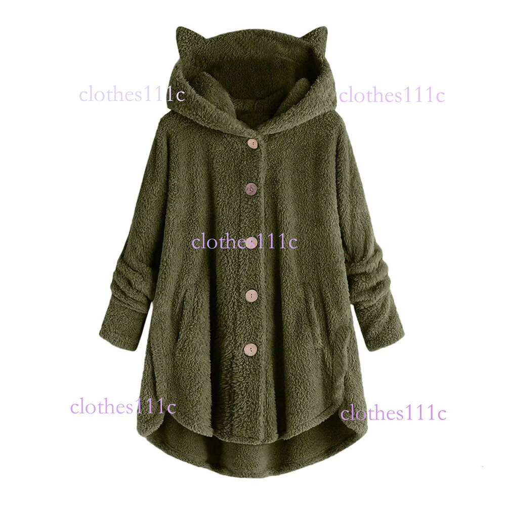 Fashionable Autumn Winter Women's Button Up Plush Coat Pure Color Irregular Trendy Brand Round Neck Full Sleeve Sweatshirt