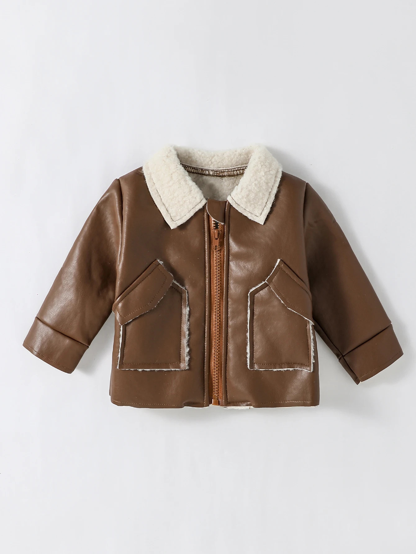 Baby Boys Winter Plush Turndown Collar Long Sleeve Cool Fashion Zipper Warm Coat For 3M3Y Streetwear Clothes 251018