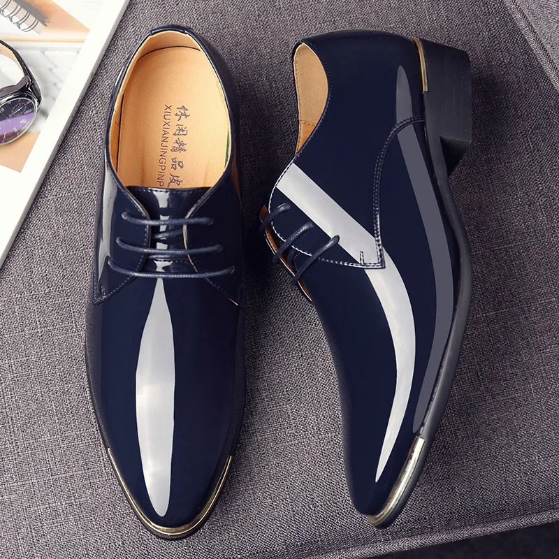 mens patent leather shoes men dress shoes lace up Pointed toe wedding Business party 5 colors big size rtg5 251021