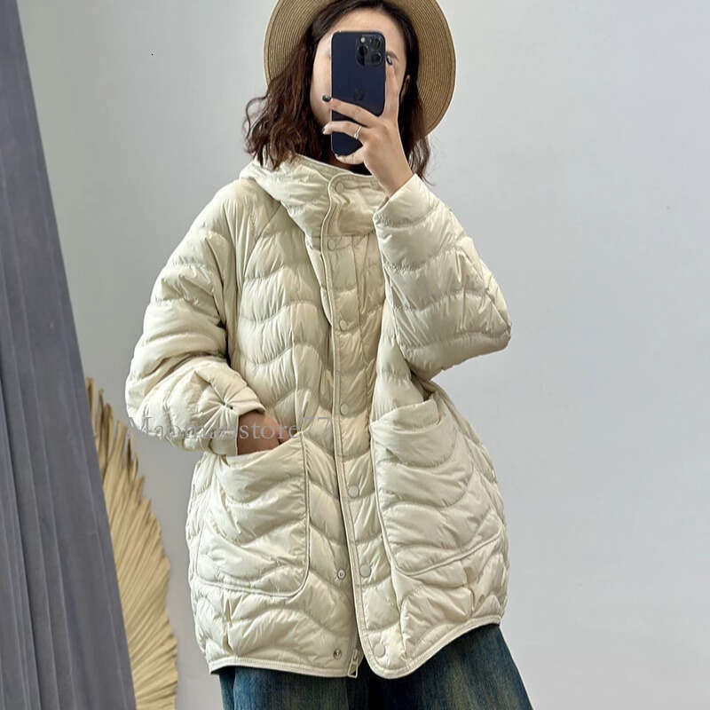 Schinteon Women 90% White Duck Down Jacket Casual Loose Over Size Autumn Winter Light Outwear With Hood Top Quality Coat 2025 coats designer women